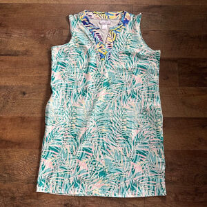 Women's Stitch Parker Collection Dress XL Green Palm Print Sleeveless Clearance